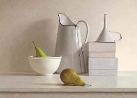 2 pears, 2 boxes, jug, bowl and funnel - Willem de Bont