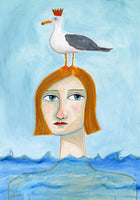 Sharyn Bursic  - Nude Lady in Ocean with Seagull