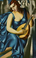 Donna in blù suona mandolino