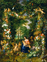 Hl. Familie in einem Blumenkranz